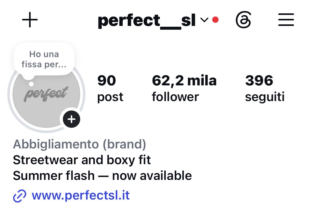 Profilo Instagram ufficiale di PERFECT